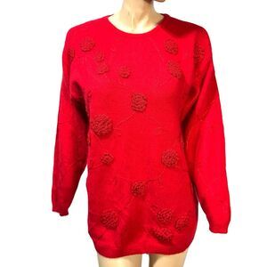 Rafaella Red angora rabbit hair lambswool Knit Sweater Women’s M Embroidered NWT